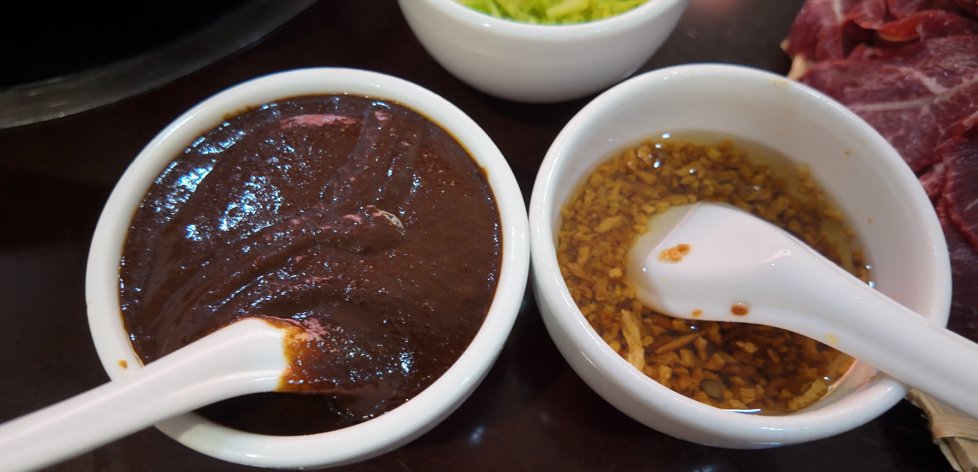 Shacha sauce and fried garlic oil for beef hotpot